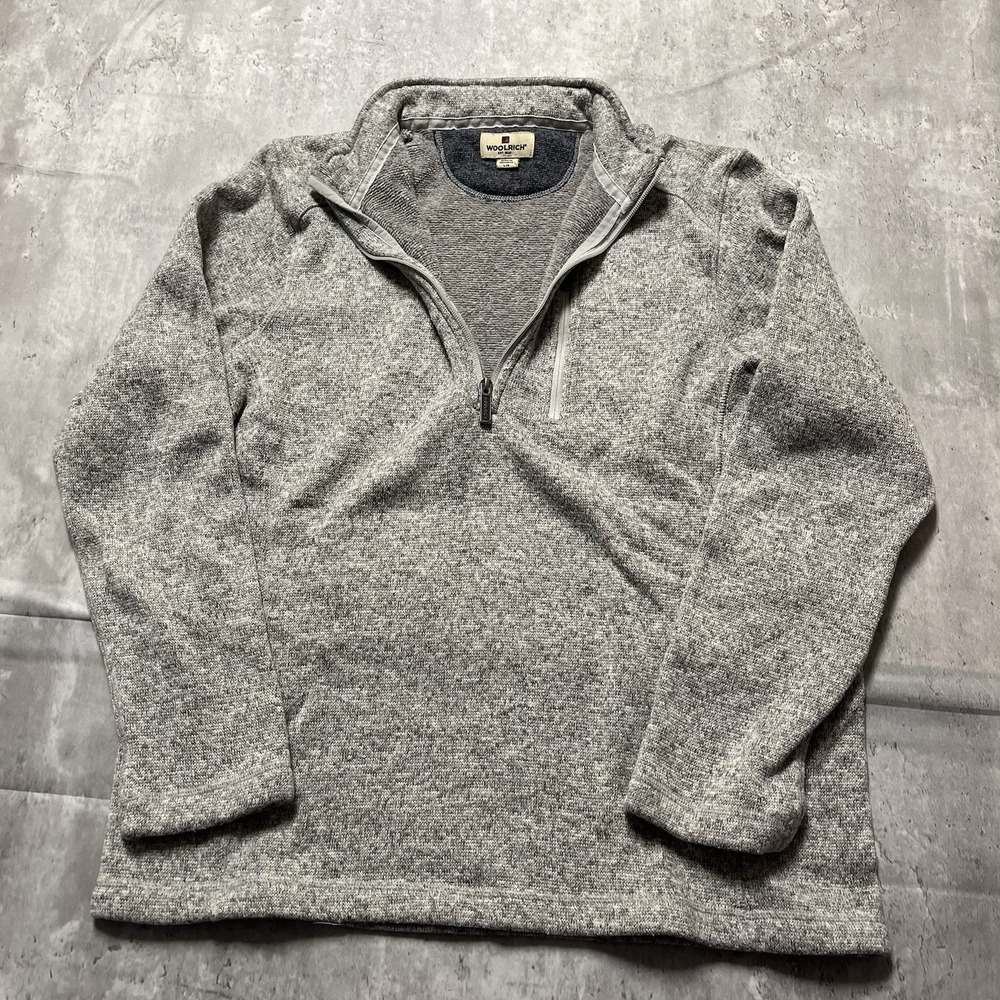 Woolrich Sweatshirt Mens Large Gray Long Sleeve 1/4 Zip Knit Outdoor Pullover